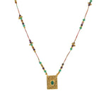 Collier cordon multi pierres plaque arbre de vie et pierre -