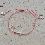 Bracelet tressé coloré croix argent 925 et zircons - ROUGE