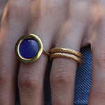 Bague dorée pierre ronde plate - 52 / LAPIS