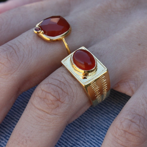 Bague dorée duo pierre facettée