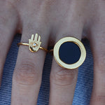 Bague dorée pierre ronde plate - 50 / ONYX NOIRE