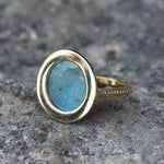 Bague dorée pierre ronde plate - 50 / LABRADORITE