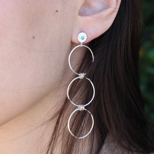 Boucles argent 925 anneaux soleil et turquoise