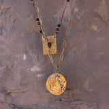 Collier cordon multi pierres plaque arbre de vie et pierre