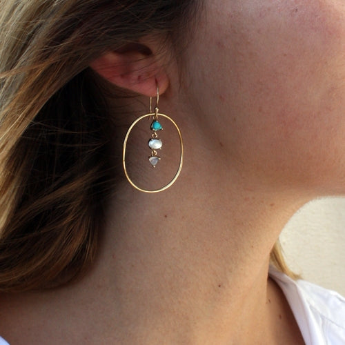 Boucles dorées anneau et multi pierres
