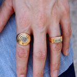 Chevalière dorée vagues et pierre cabochon - 50 / PREHNITE