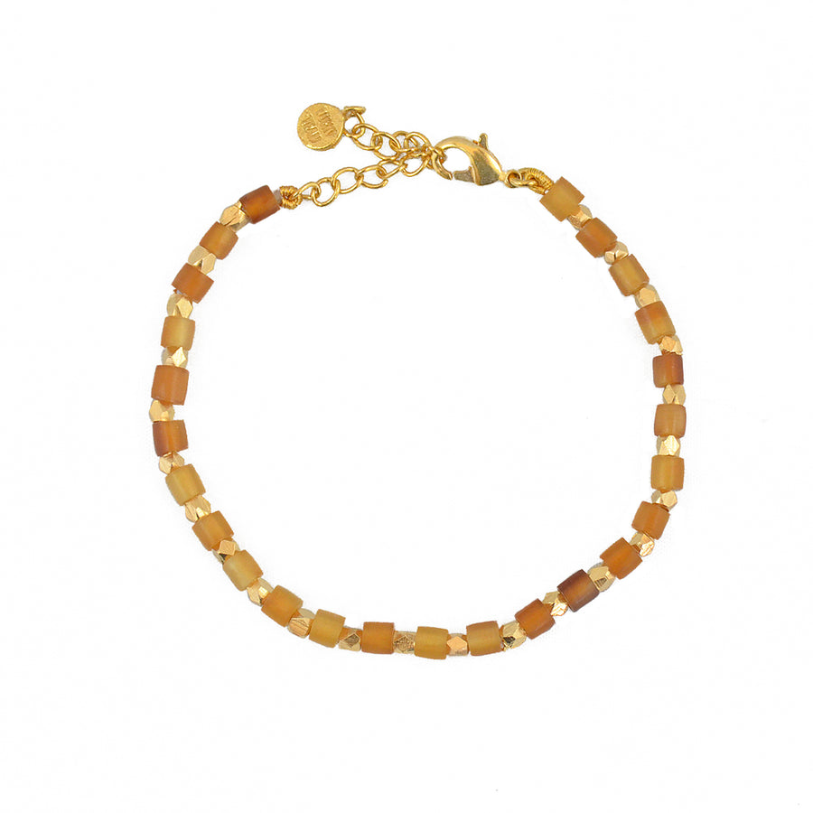 Bracelet perles dorées et pierres facettées - CORNE ORANGE