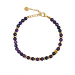 Bracelet pierres naturelles et disques dorés - VIOLET