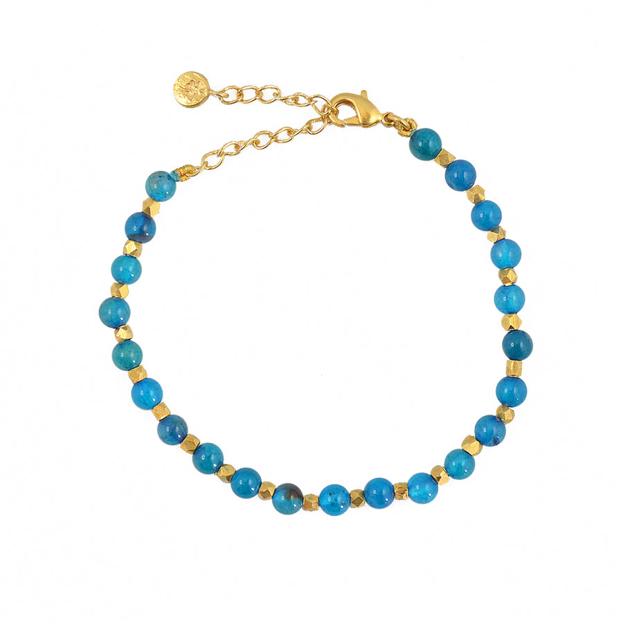 Bracelet perles dorées et pierres facettées - APATITE BLEUE