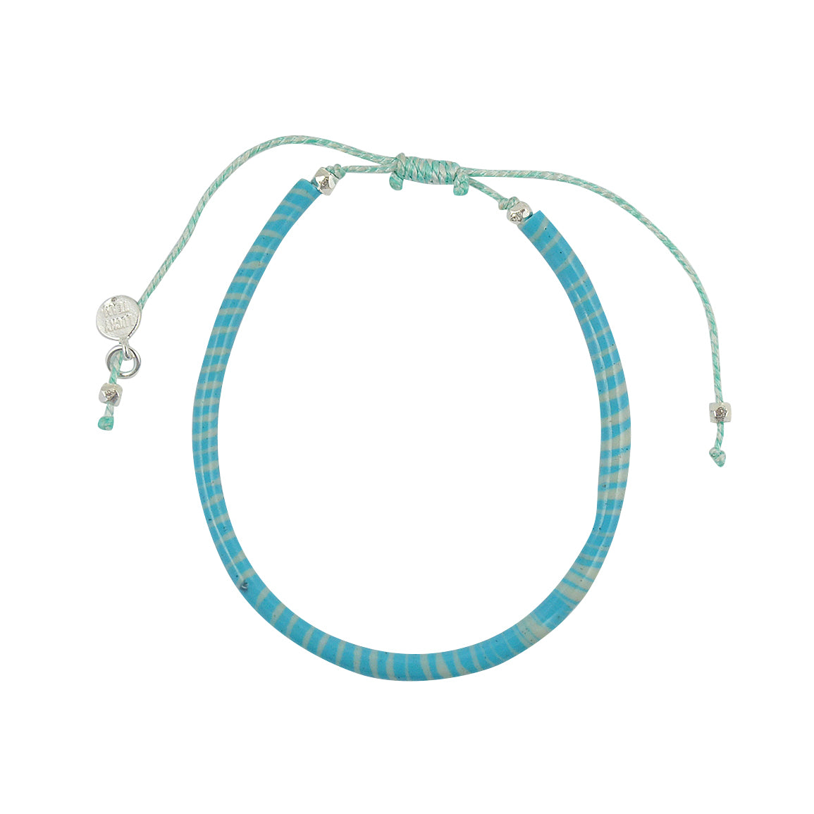 Bracelet mali sur cordon - TURQUOISE & BLANC