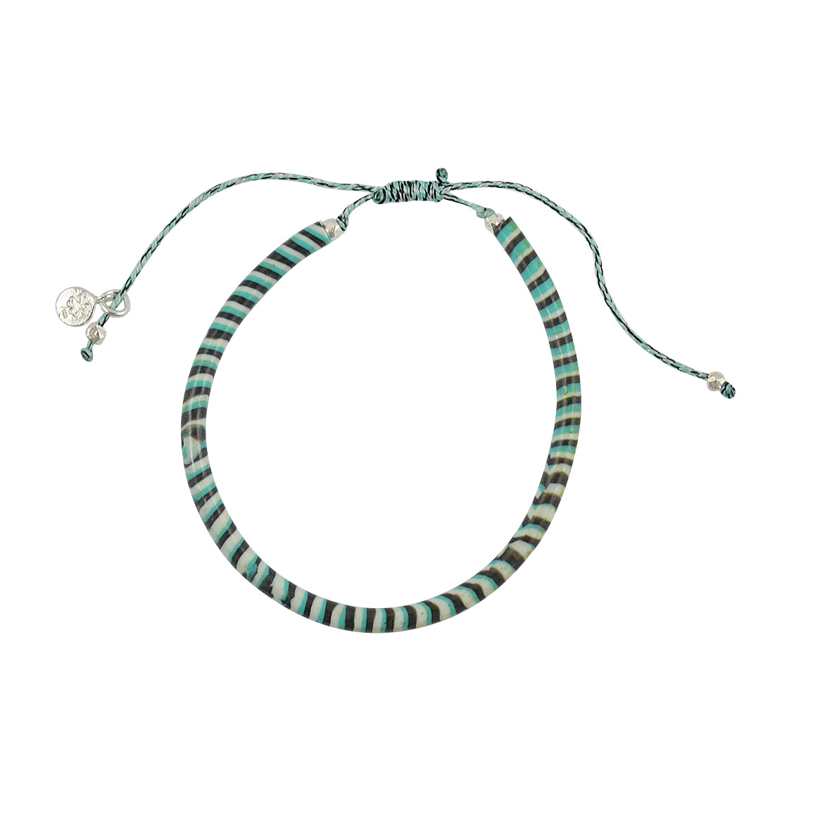 Bracelet mali sur cordon - TURQUOISE BLANC & NOIR