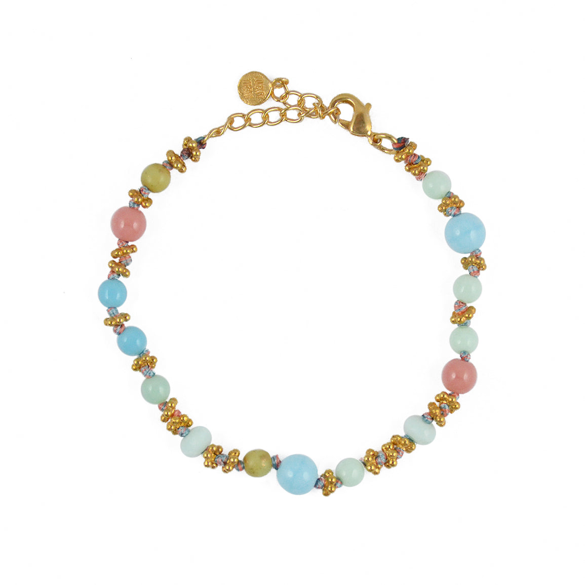 Bracelet doré pierres naturelles noeuds et disques boules -