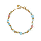 Bracelet doré pierres naturelles noeuds et disques boules -