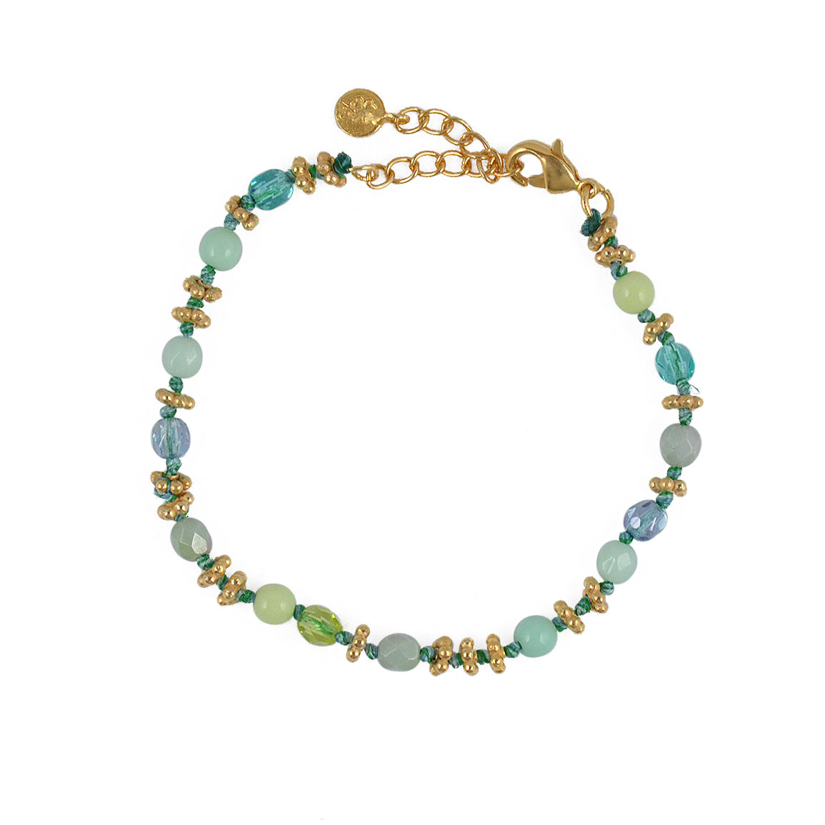Bracelet doré pierres naturelles noeuds et disques boules -