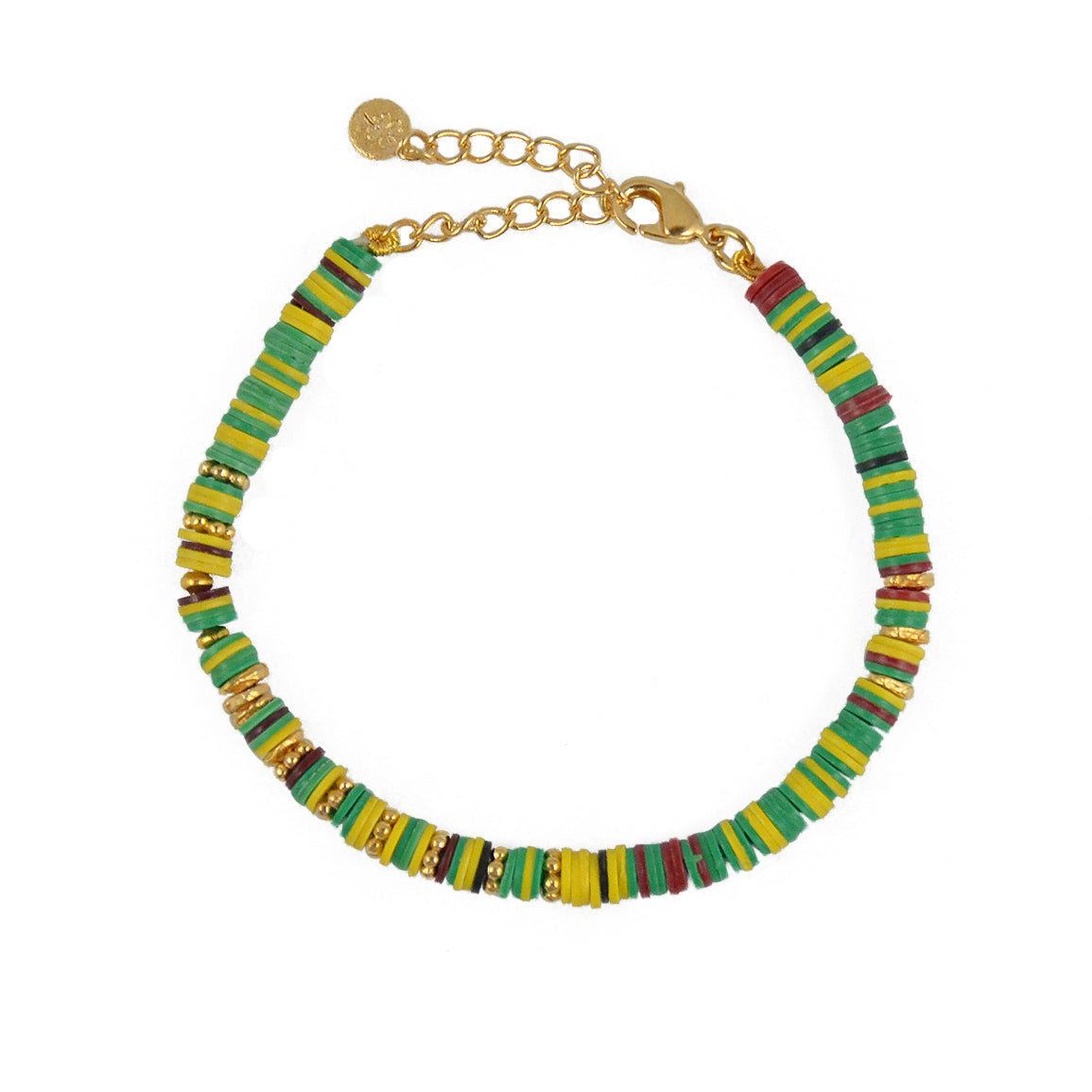 Bracelet disques vinyles verts jaunes et marrons