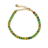 Bracelet disques vinyles verts jaunes et marrons