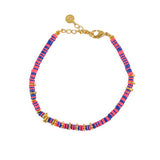 Bracelet doré disques vinyles rose et bleu