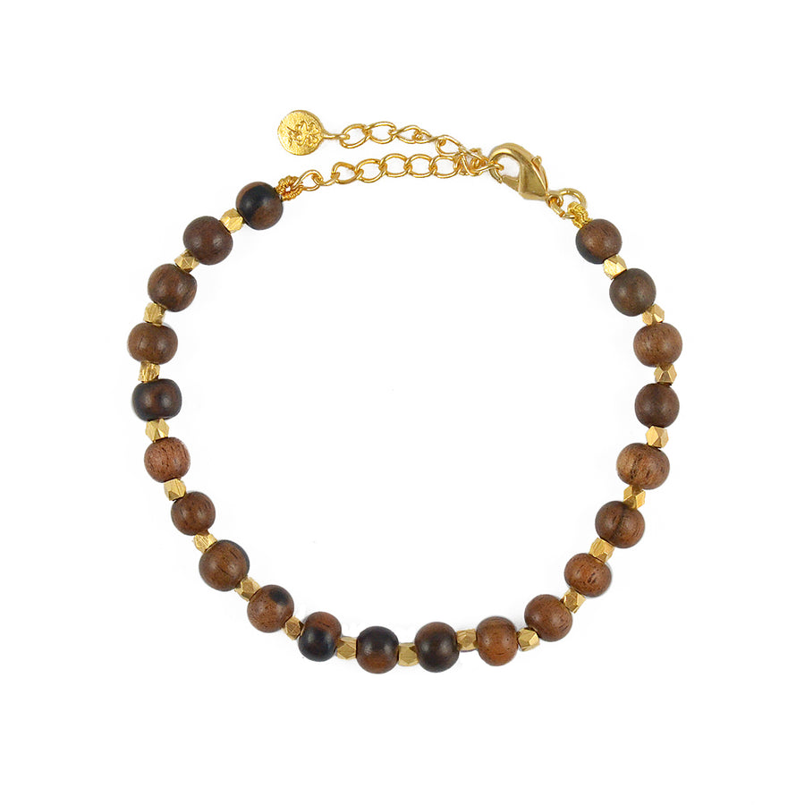 Bracelet perles dorées et pierres facettées - BOIS MARBRÉ