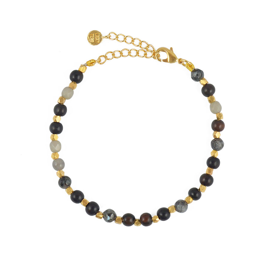Bracelet perles dorées et pierres facettées - BOIS & GRIS