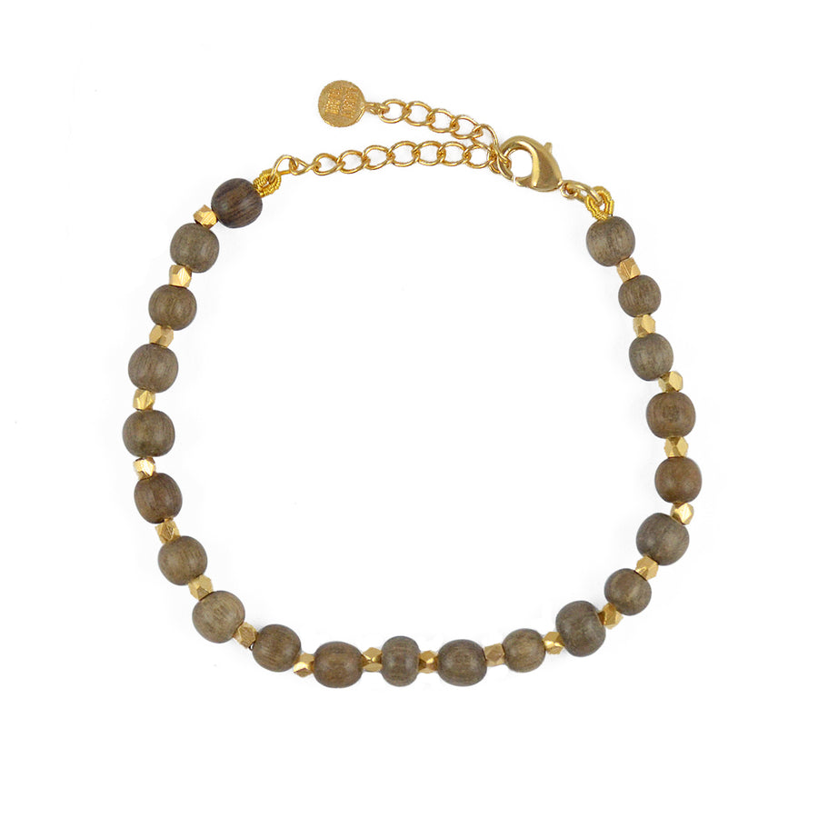 Bracelet perles dorées et pierres facettées - BOIS GRIS