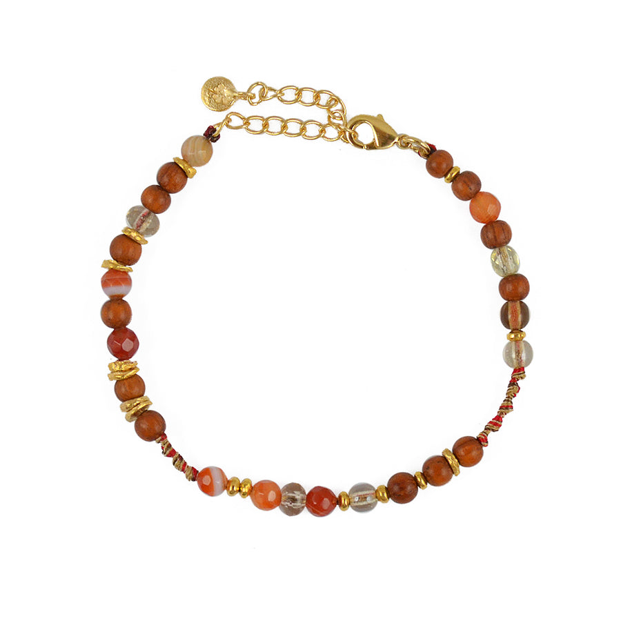 Bracelet mix perles disques dorés et noeuds - BOIS & ORANGE