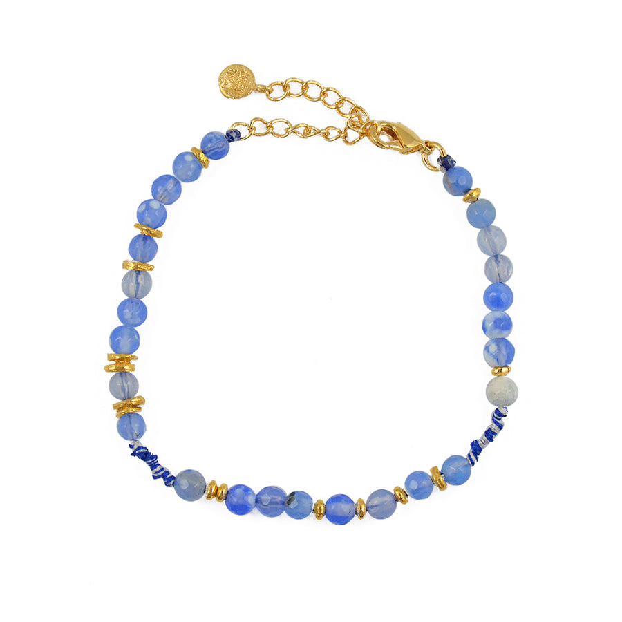 Bracelet mix perles disques dorés et noeuds - BLEU