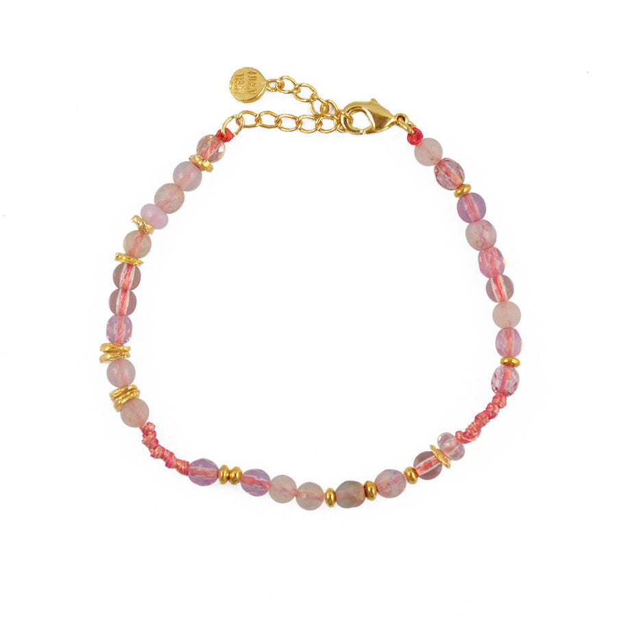 Bracelet mix perles disques dorés et noeuds - ROSE