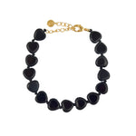 Bracelet étoiles ou coeur agate noire - COEURS