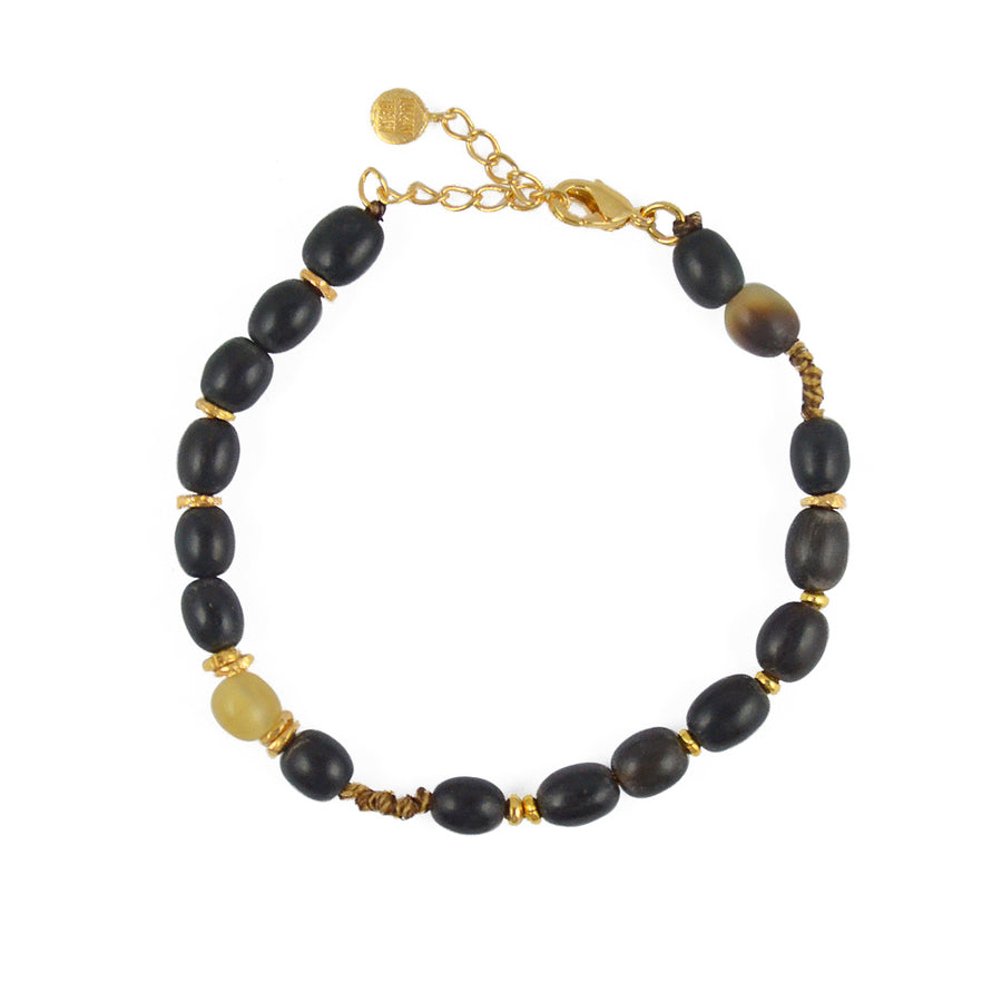 Bracelet perles os et disques dorés martelés - BOIS & CORNE