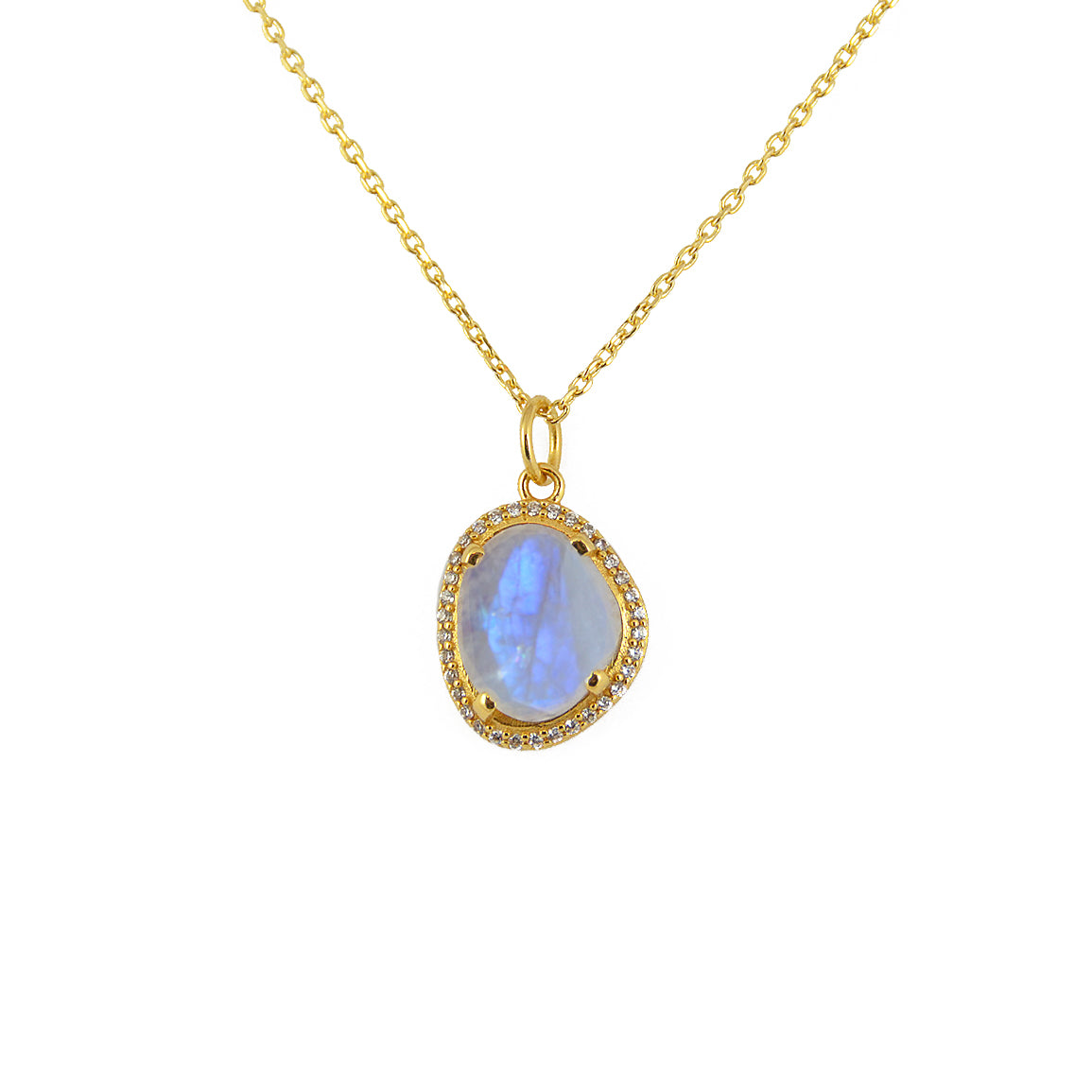 Collier doré pierre irrégulière et zircons - PIERRE DE LUNE