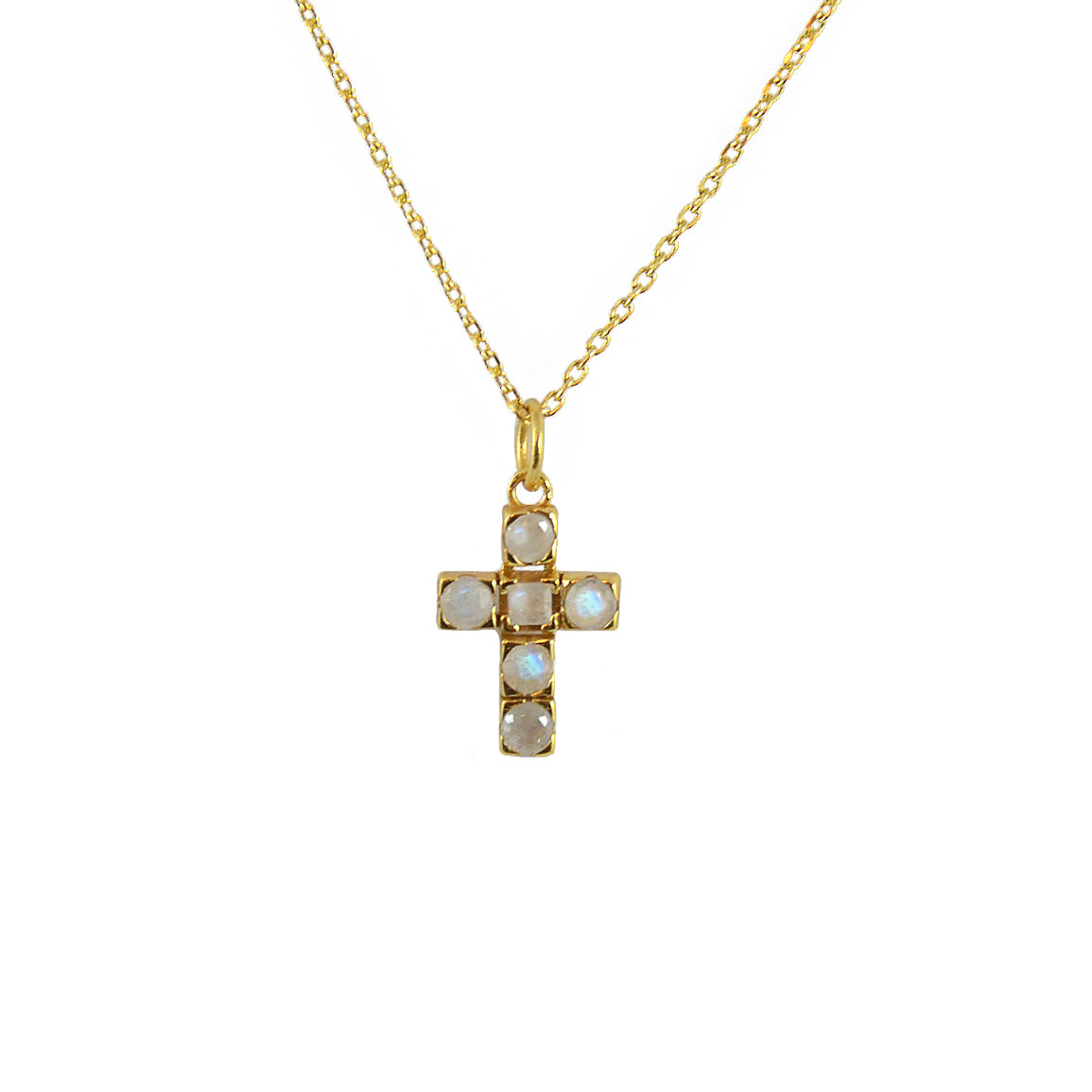 Collier doré croix carrée pierres - PIERRE DE LUNE