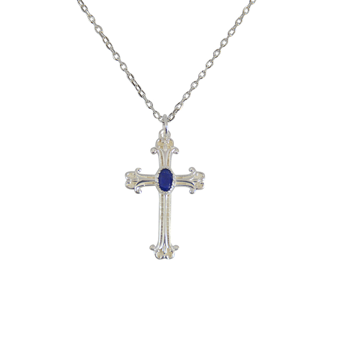 Collier argent 925 grande croix et lapis