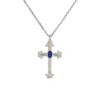 Collier argent 925 grande croix et lapis