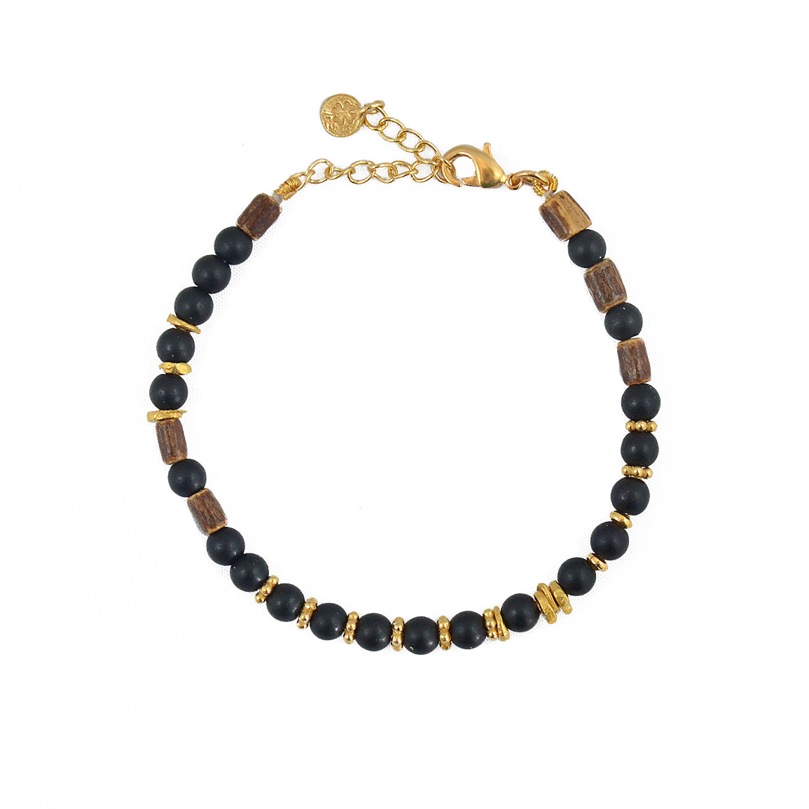 Bracelet agate mate et perles dorées