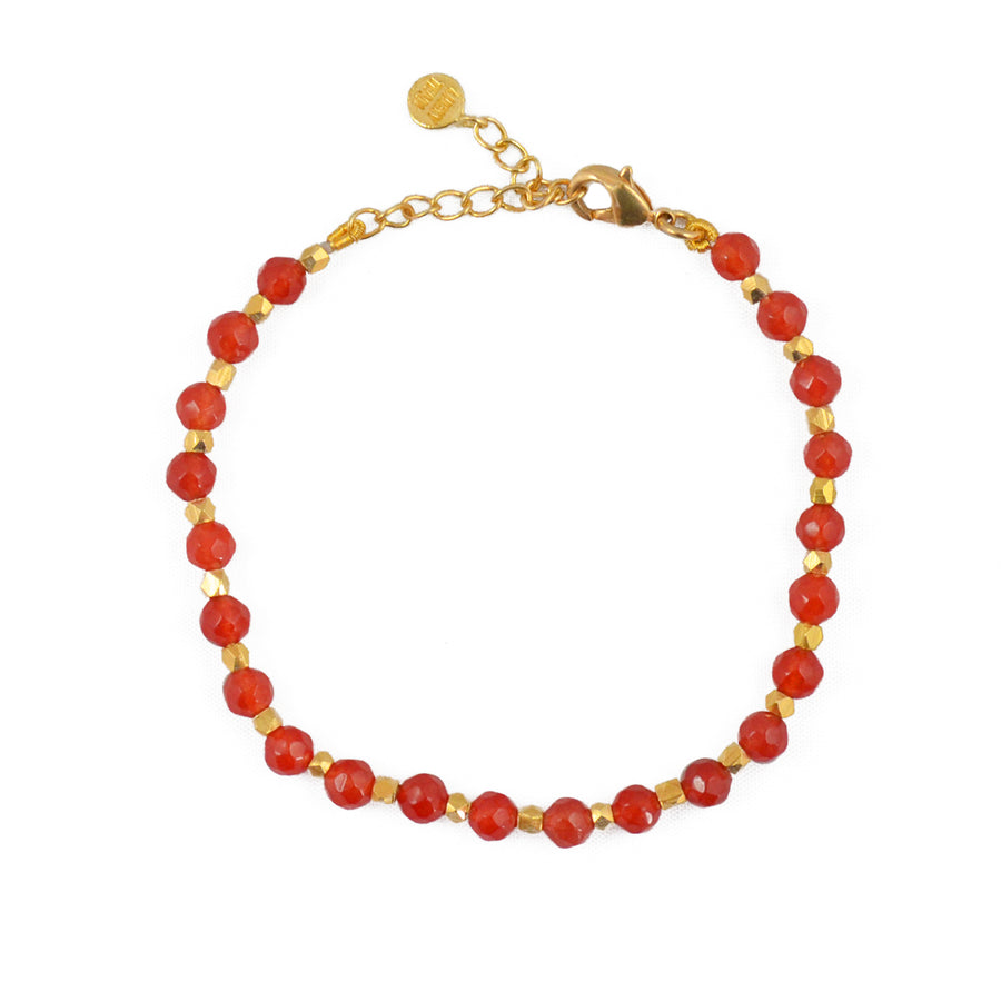 Bracelet perles dorées et pierres facettées - AGATE ROUGE