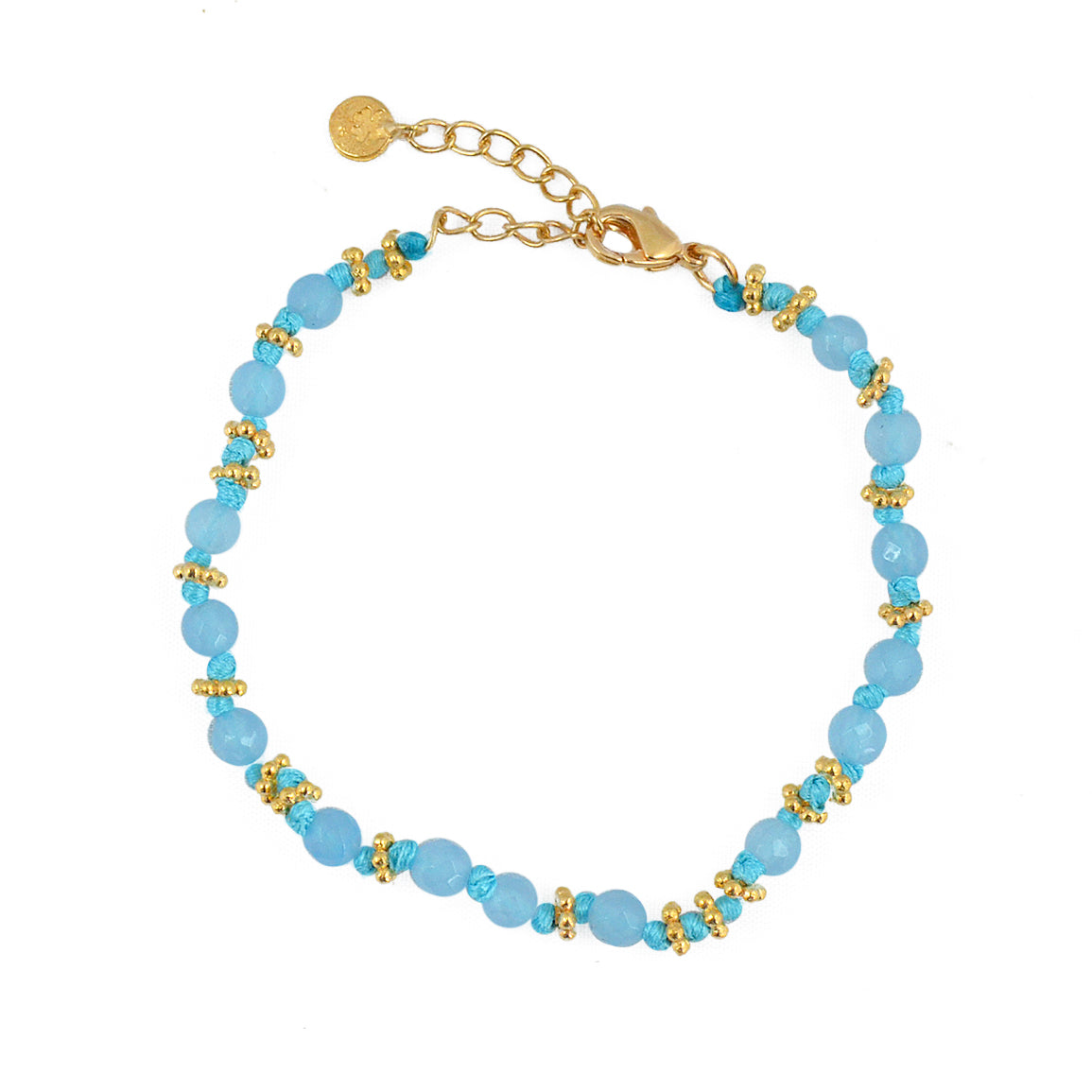 Bracelet doré pierres naturelles noeuds et disques boules -