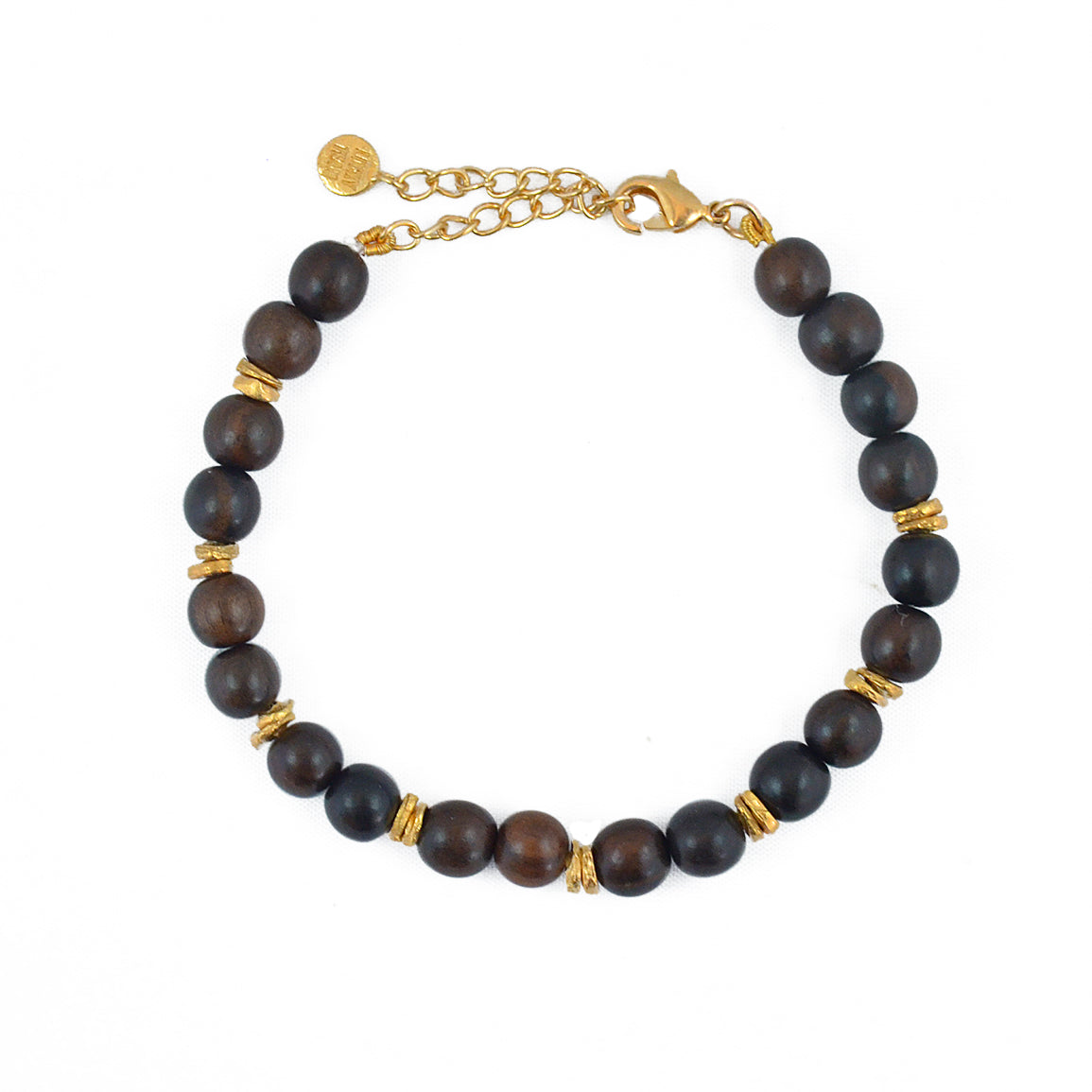 Bracelet doré et perles de bois rondes - BOIS