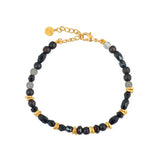 Bracelet perles mix et disques dorés martelés - BOIS & AGATE