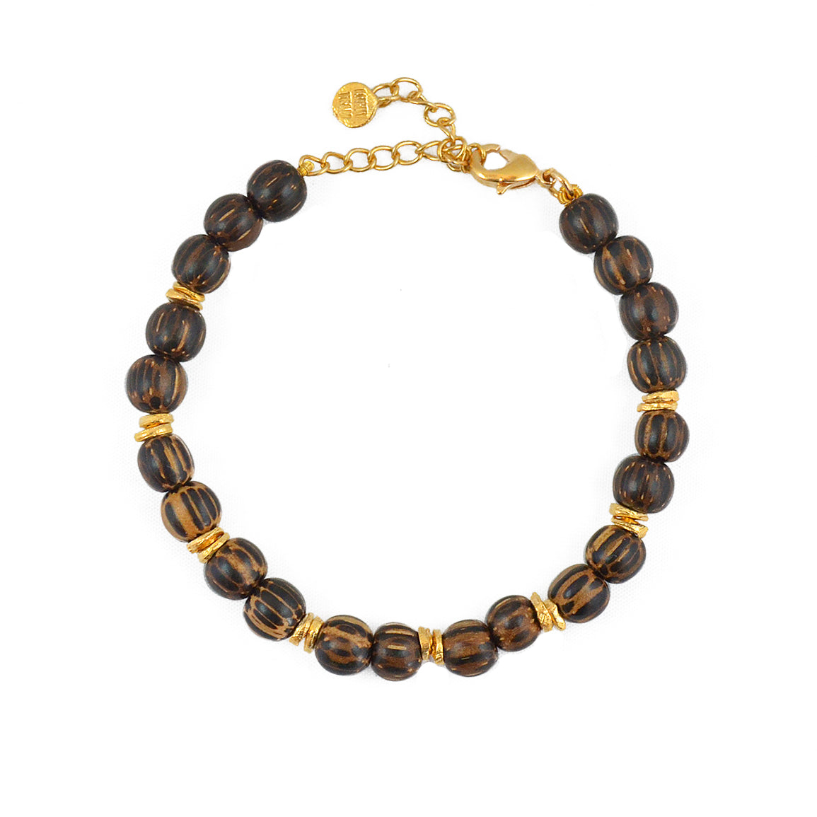 Bracelet doré et perles de bois rondes - BOIS MOUCHETÉ
