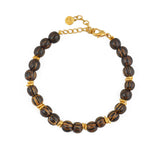 Bracelet doré et perles de bois rondes - BOIS MOUCHETÉ