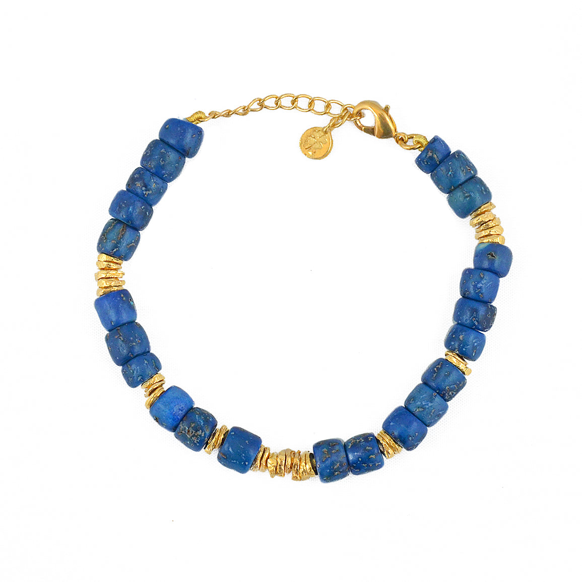 Bracelet doubles disques dorés et pierres - BOIS BLEU