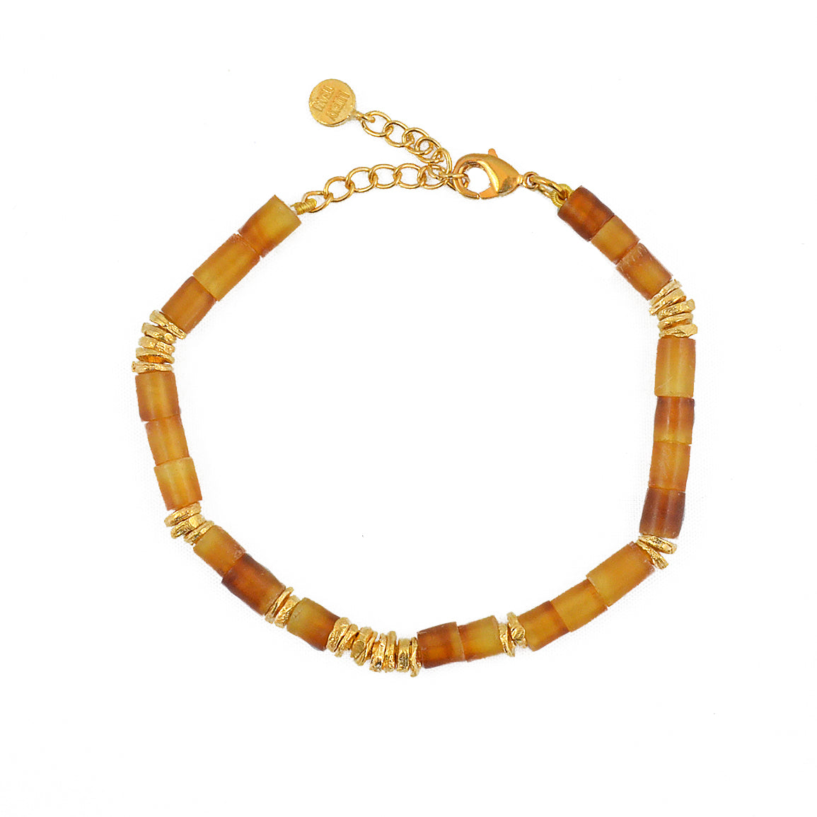 Bracelet doubles disques dorés et pierres - CORNE ORANGE