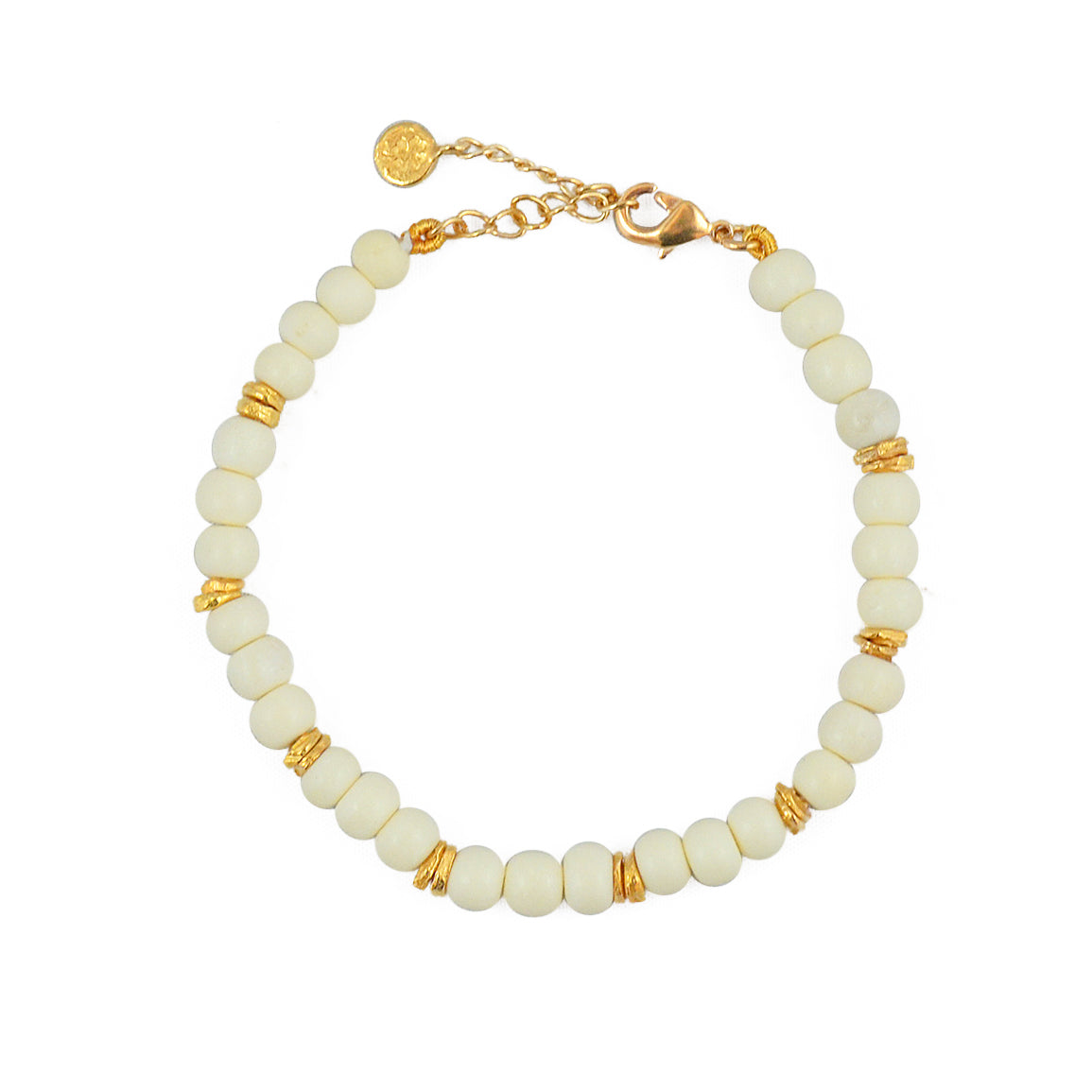 Bracelet doubles disques dorés et pierres - BLANC OS