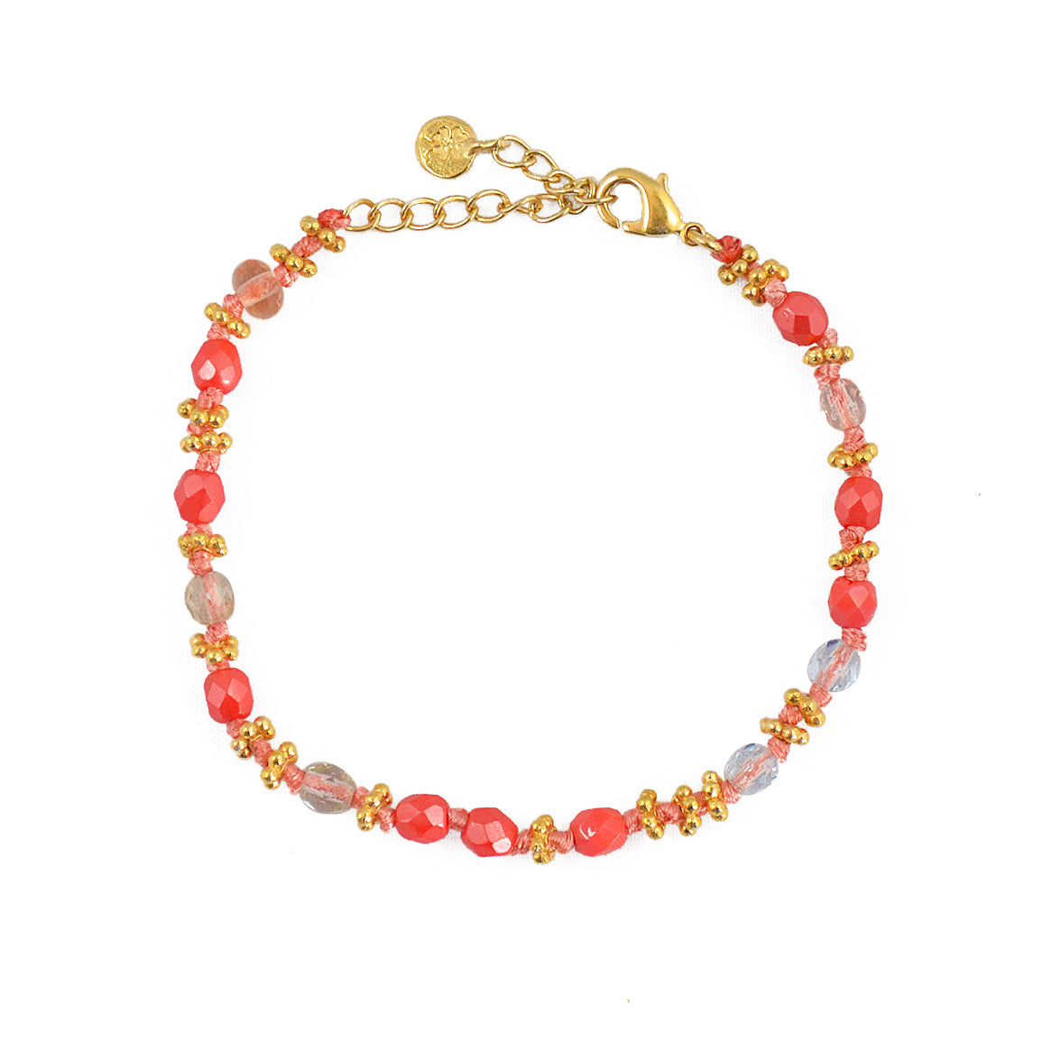 Bracelet doré pierres naturelles noeuds et disques boules -