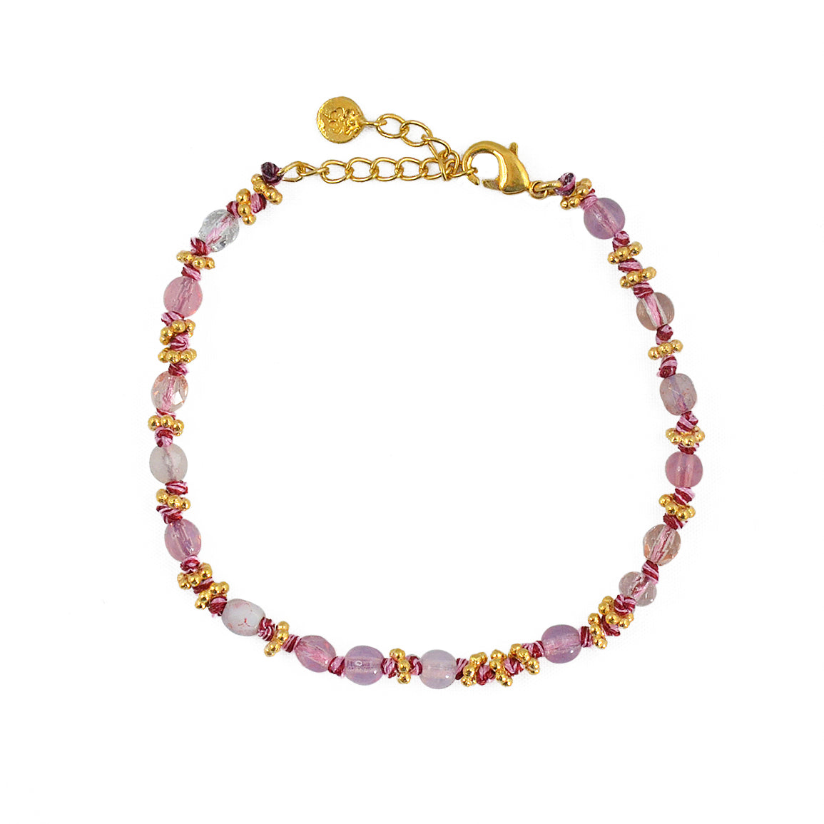 Bracelet doré pierres naturelles noeuds et disques boules -