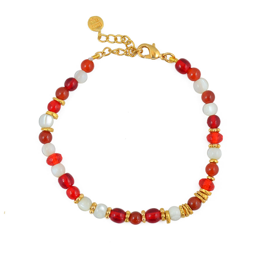 Bracelet perles et disques dorés - MIX ROUGE & BLANC