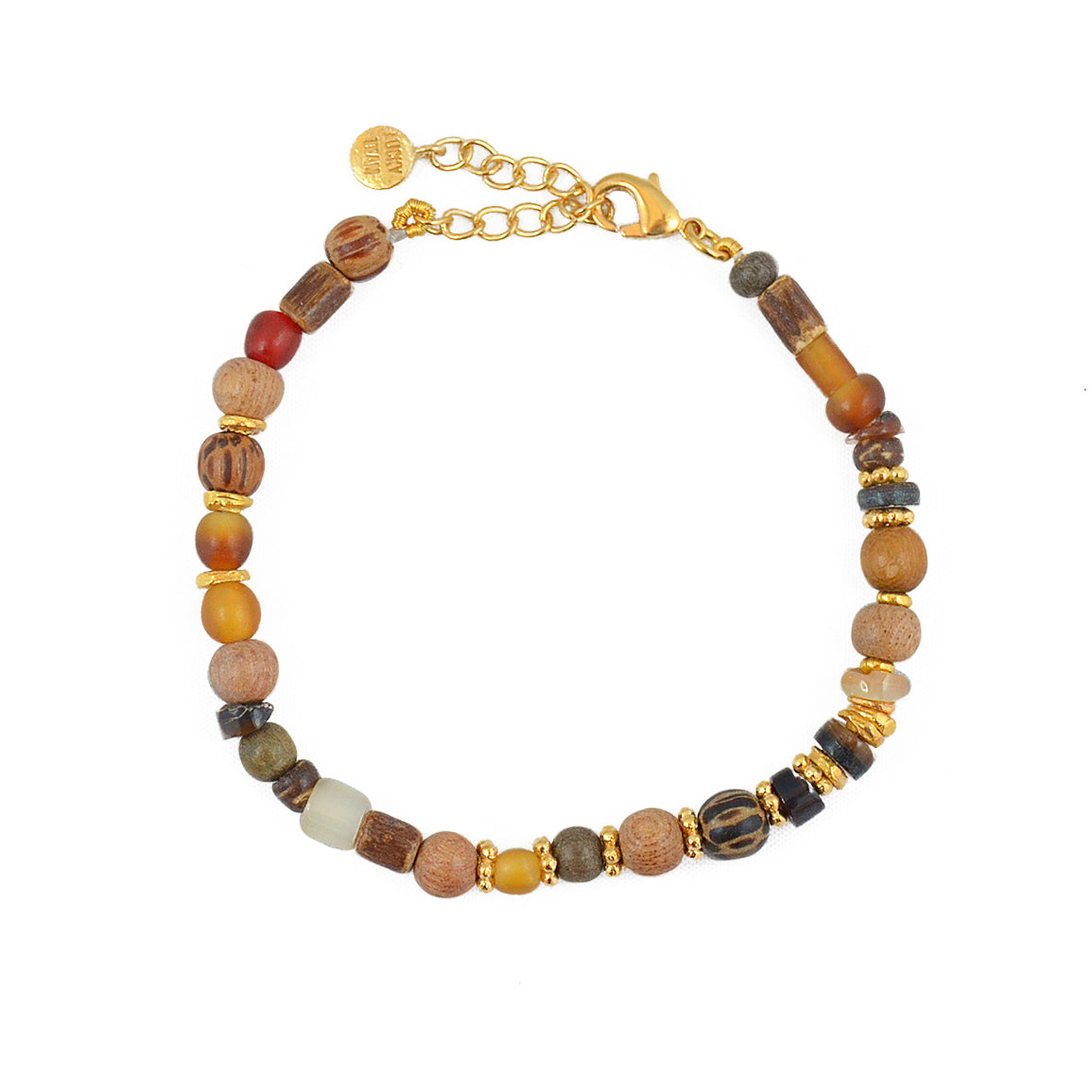 Bracelet mix bois et disques dorées