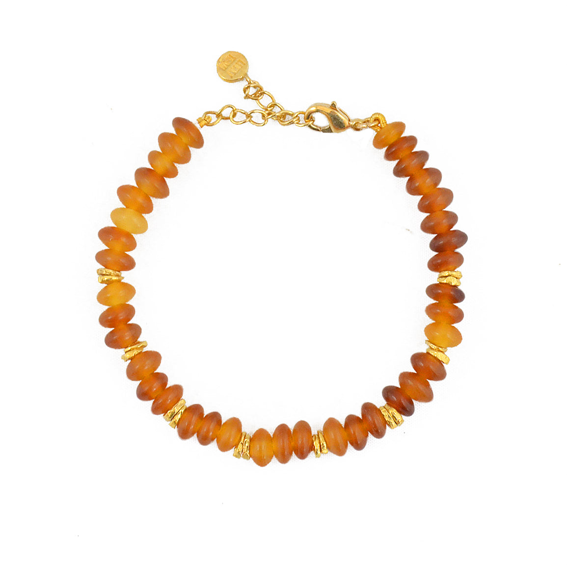 Bracelet corne orangée et disques dorés