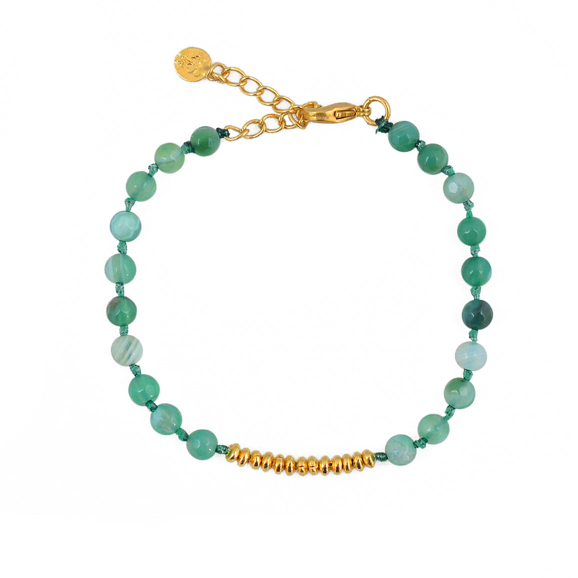 Bracelet pierres facettées et disques dorées - AGATE VERTE