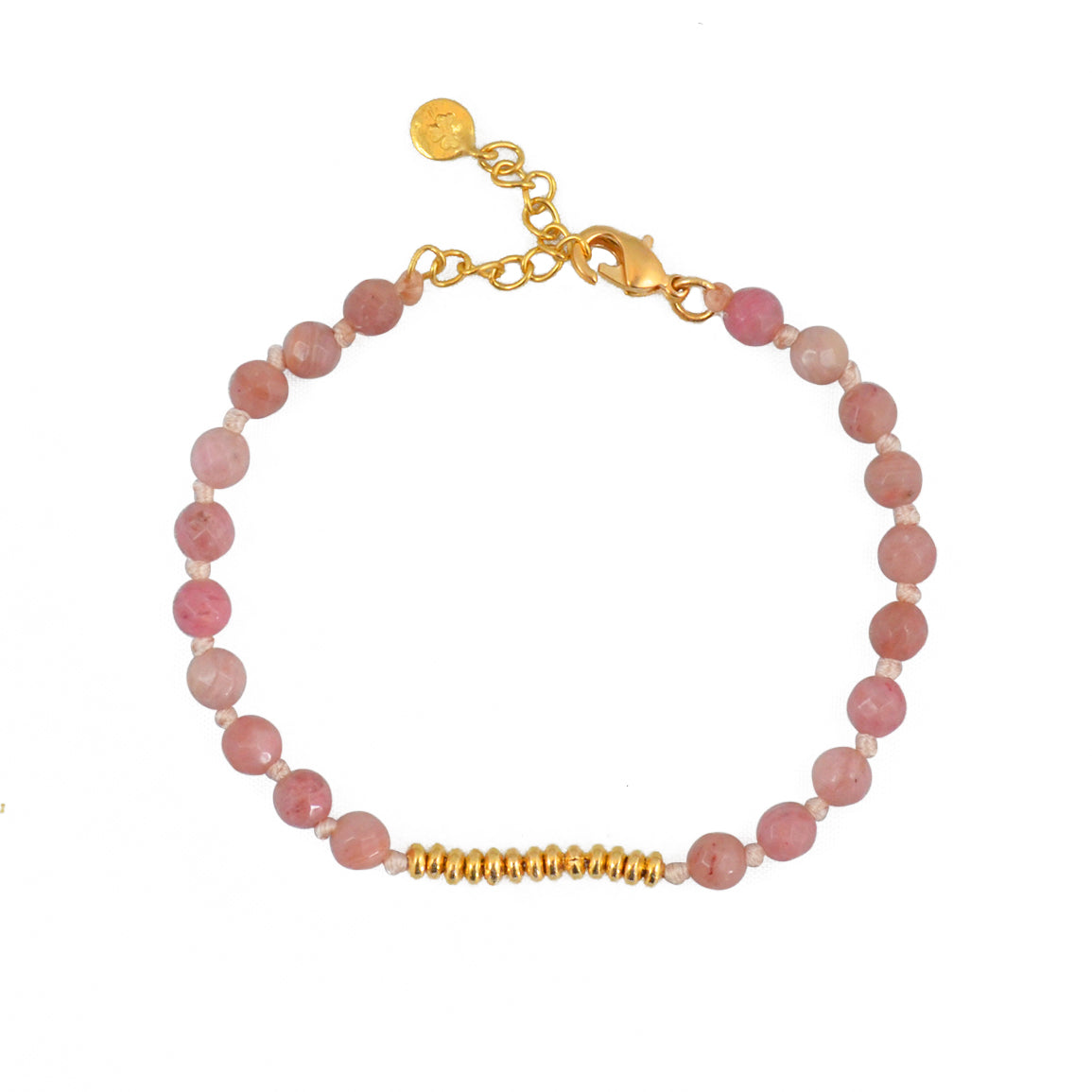 Bracelet pierres facettées et disques dorées - RHODONITE